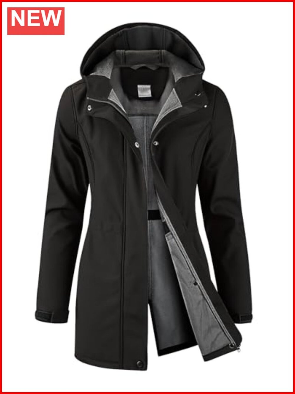Women's Fleece Lined Waterproof Softshell Rain Jacket - Windproof Hooded Long